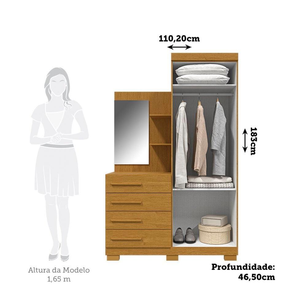 Miniatura Guarda-roupa Solteiro 110,20cm 2 Portas 4 Gavetas com Espelho 100% Mdf Cinamomo
