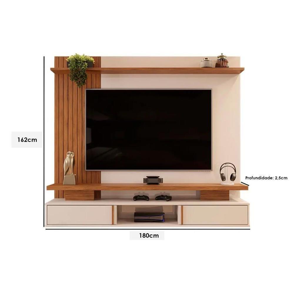 Miniatura Painel Home P-tv Até 65 Polegadas Leoni Ripado C- Prateleira E Nichos 180x162cm Off White-freijó Dj Móveis
