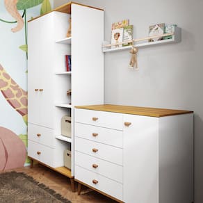 Miniatura Guarda-Roupa Bartira Ternura com 5 Nichos, 2 Portas, 2 Gavetas + Cômoda Bartira Ternura com 5 Gavetas e 1 Porta Branco Wood