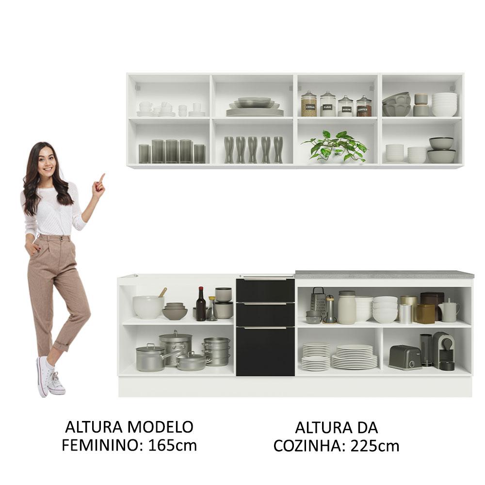 Armário de Cozinha Completa 240cm Branco/Preto Lux Madesa 05 Branco/Preto
