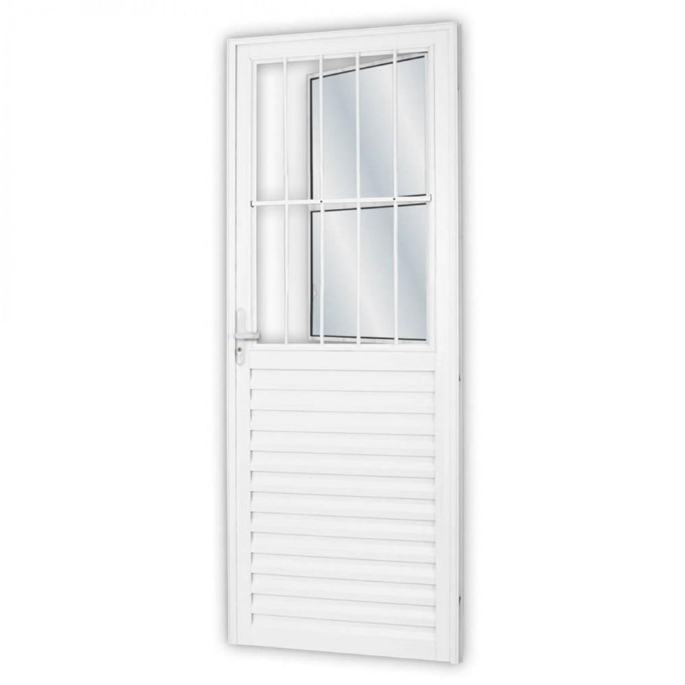 Miniatura Porta de Aluminio Com Postigo Vidro Liso 210x80 MGM Branco