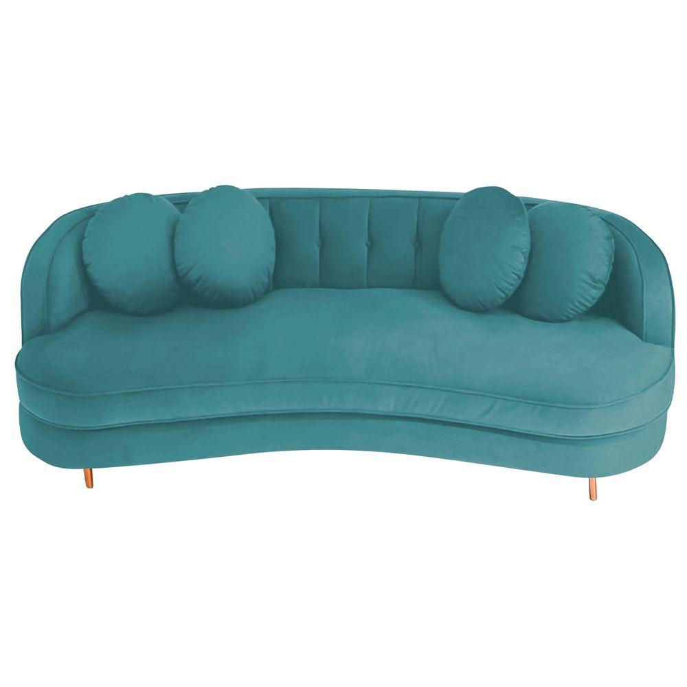 Miniatura Sofá Curvo 2 Lugares Orgânico Luxo Panamá 140cm Suede Corano Azul Turquesa