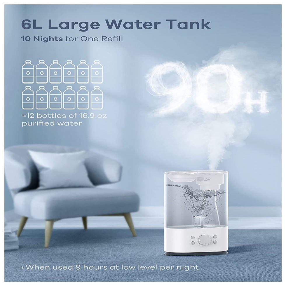 Miniatura Umidificador Portátil WELOV 6 Litros até 90H, Área até 40 m2, Branco