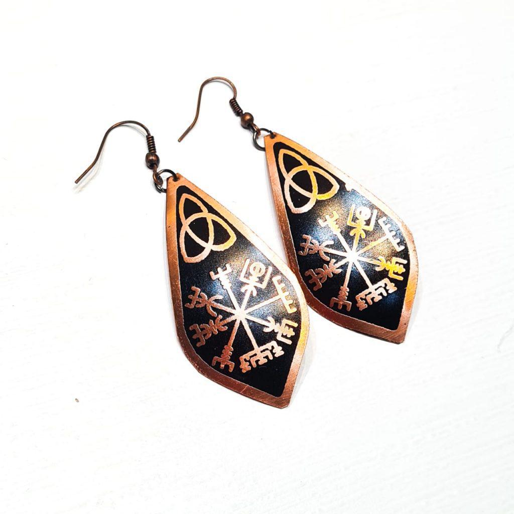 Miniatura Brinco De Cobre Coleção Atacama - Bússola Vegvisir Black
