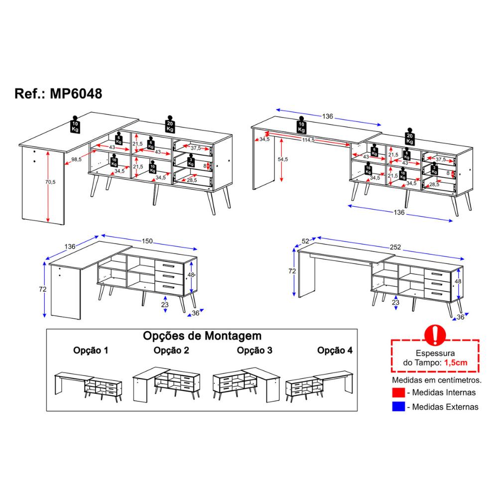 Miniatura Mesa Gamer em L para Computador com 3 Gavetas Nexus Multimóveis MP6048 Branco