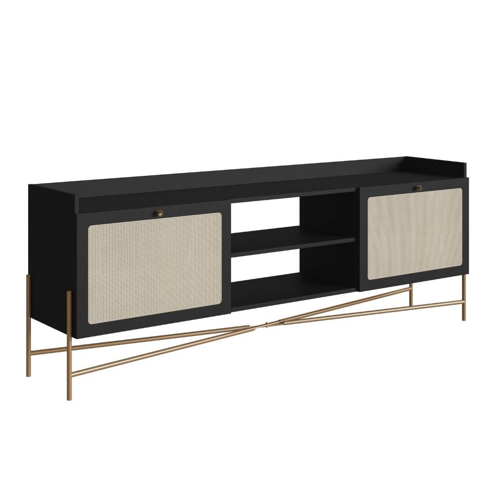 Rack para TV 65 Polegadas 2 Portas 183cm Palhinha Pé Metal  Oslo Nero/Dourado