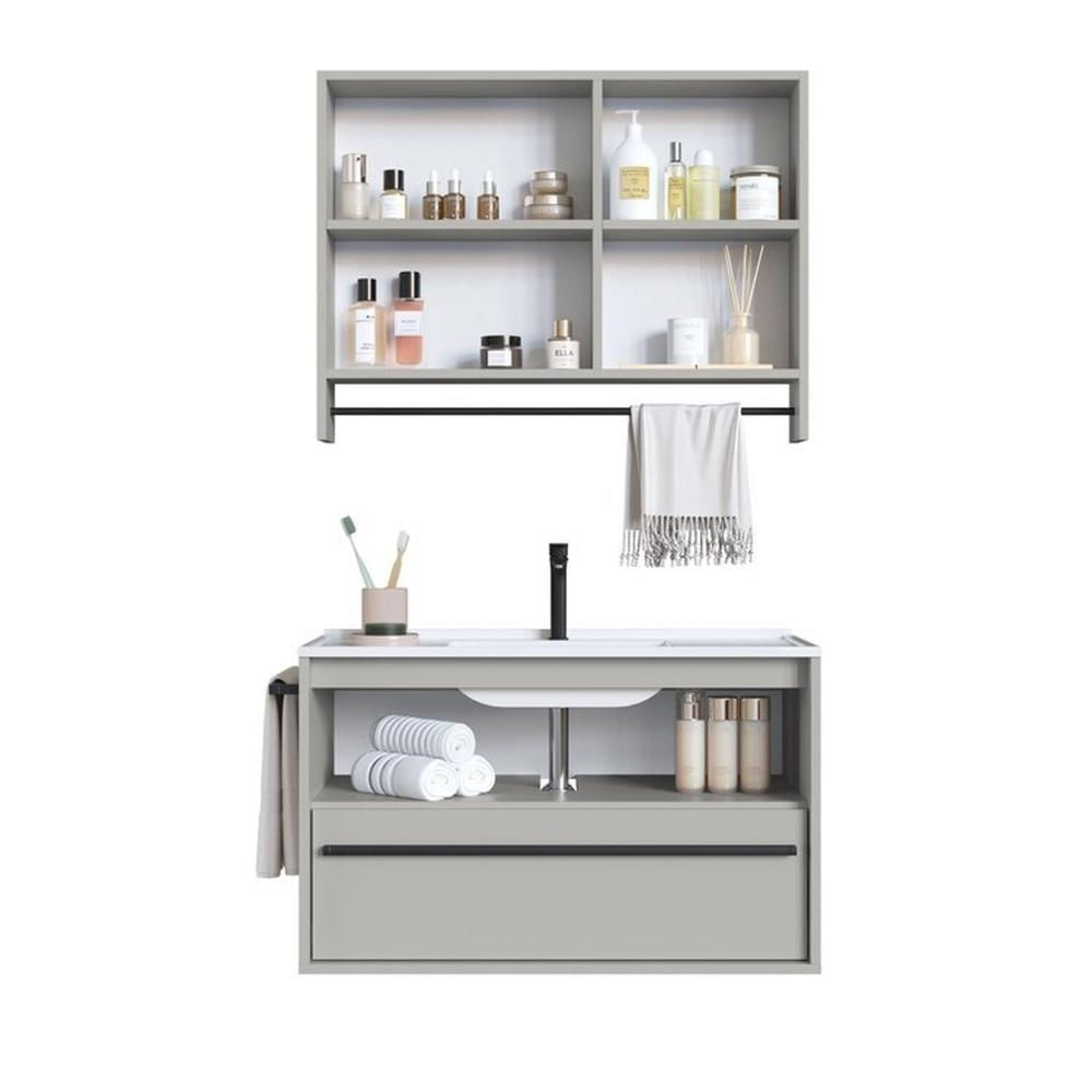 Miniatura Conjunto para Banheiro Gabinete Suspenso 80cm com Toalheiro Lavatorio e Espelheira Cj8030.20 Arenas