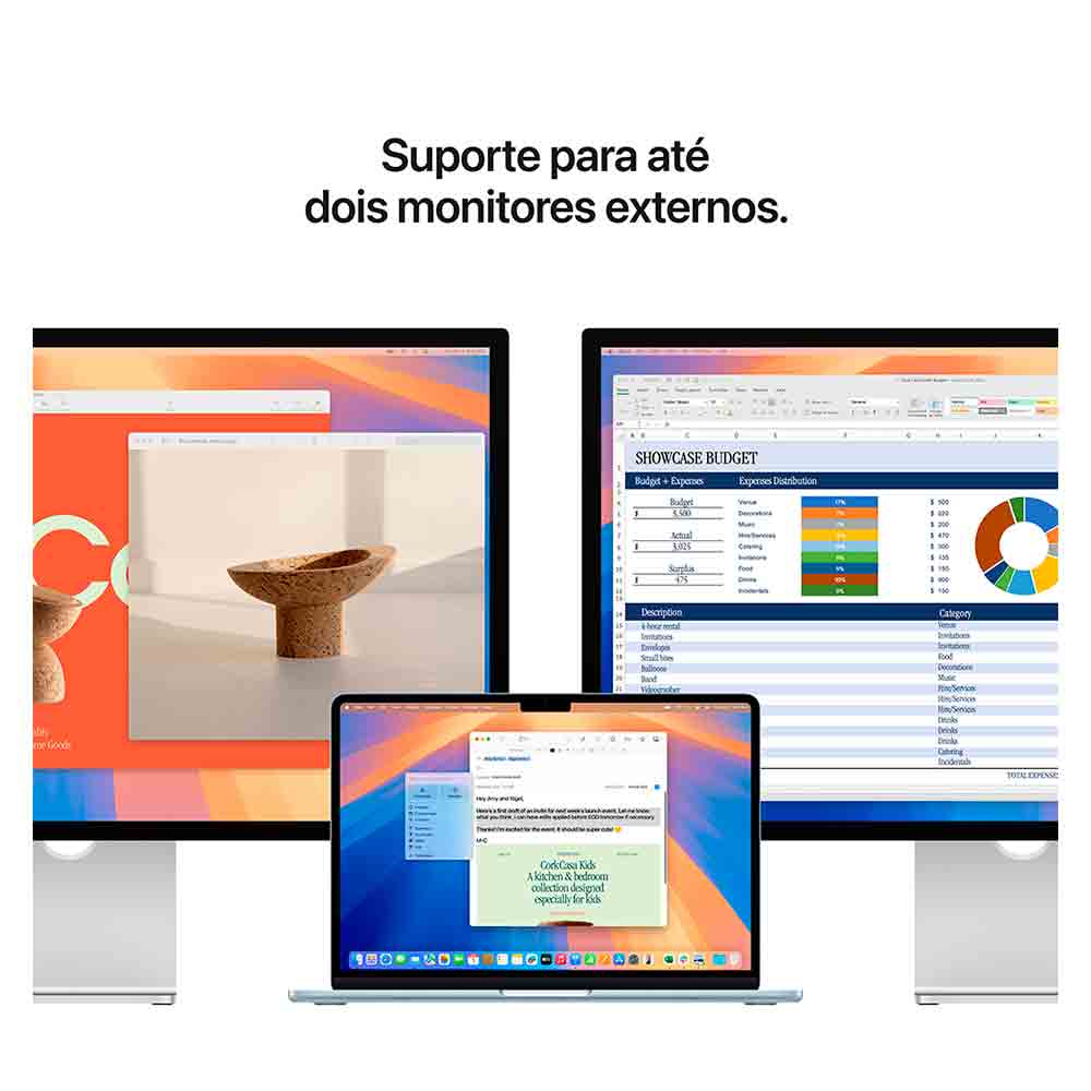 Notebook Apple MacBook Air 13,6" M4 (CPU de 10 núcleos, GPU de 10 núcleos, 24GB RAM, 512GB SSD) - Meia-noite Bivolt