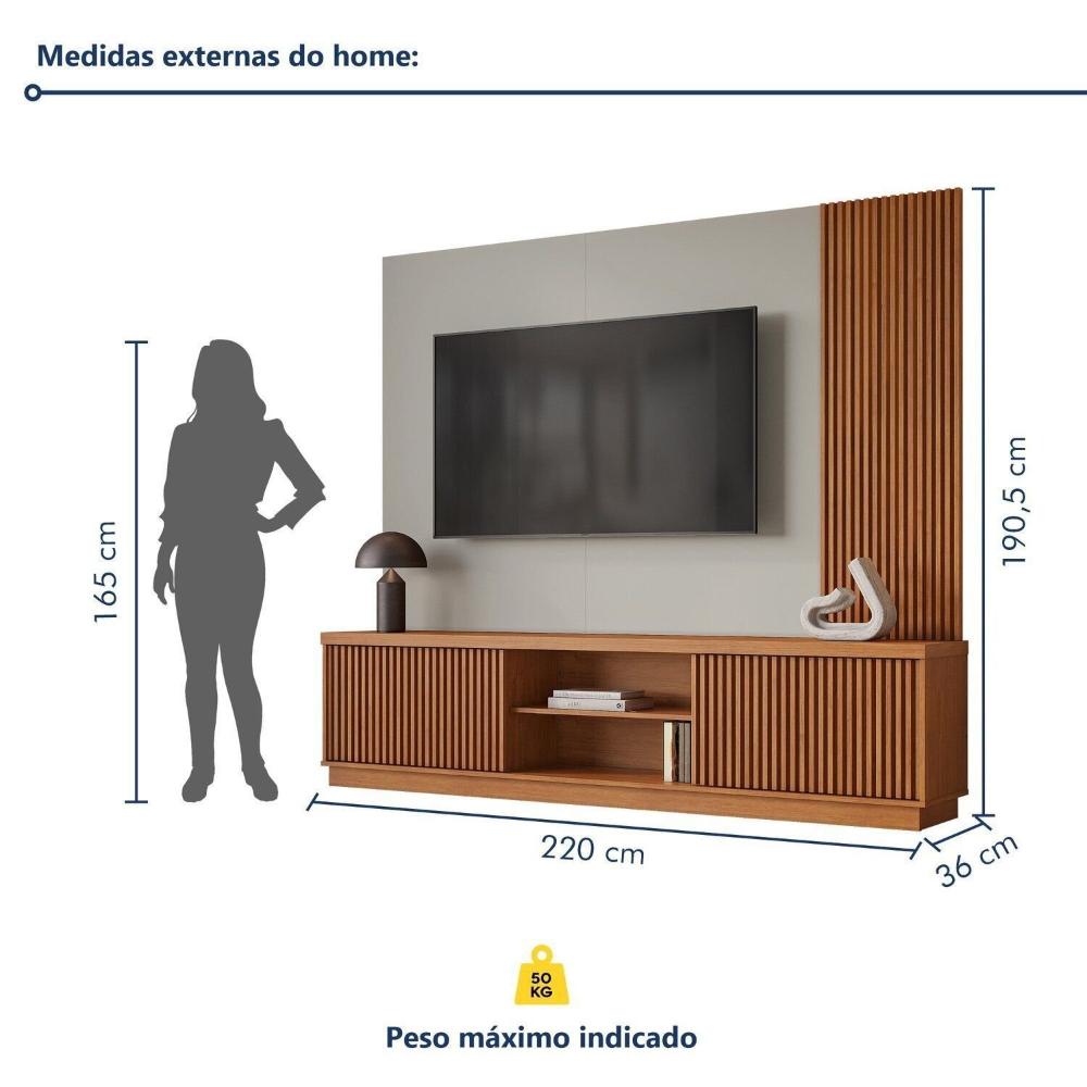 Miniatura Estante Home para Tv de Ate 75 Polegadas 2 Portas 100% Mdf 220 Cm Valencia New Naturalle/Off White
