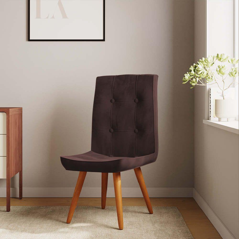 Miniatura Conjunto 03 Cadeira De Jantar Drop Com Botão Base Pé Palito Freijó Corino Marrom