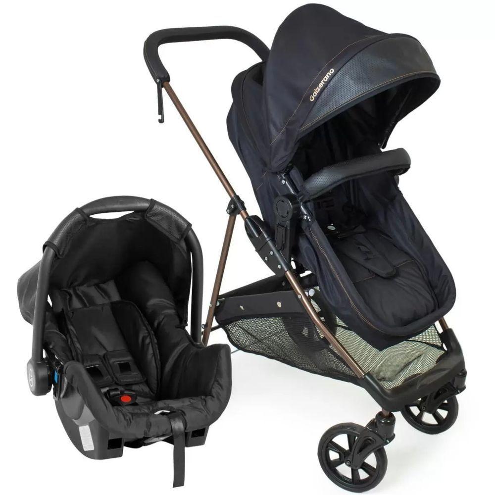 Miniatura Travel System Galzerano Carrinho De Bebê Napoli Preto Com Cobre
