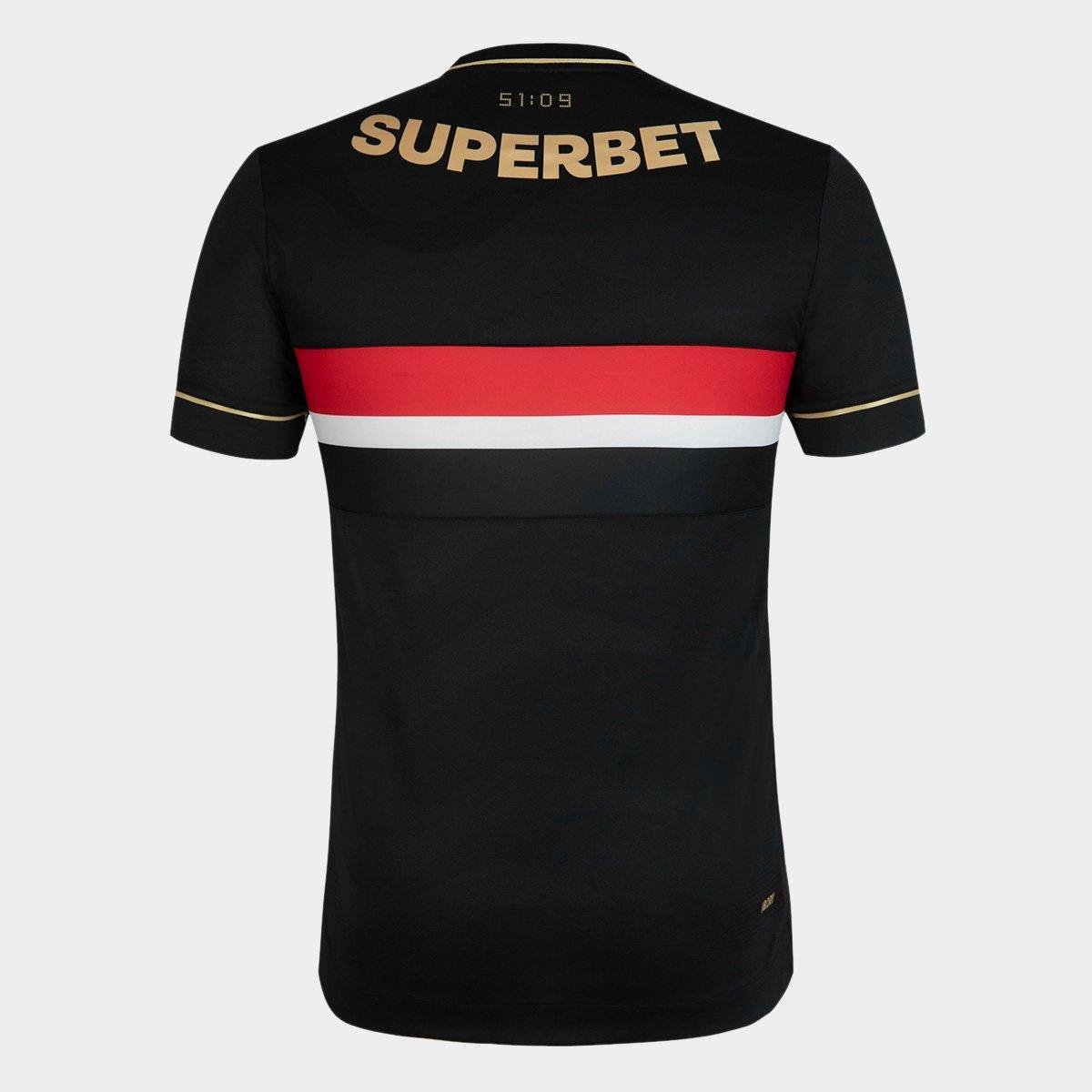 Miniatura Camisa São Paulo III 25/26 s/n° Jogador Comemorativa New Balance Masculina Preto+Vermelho - EEGG