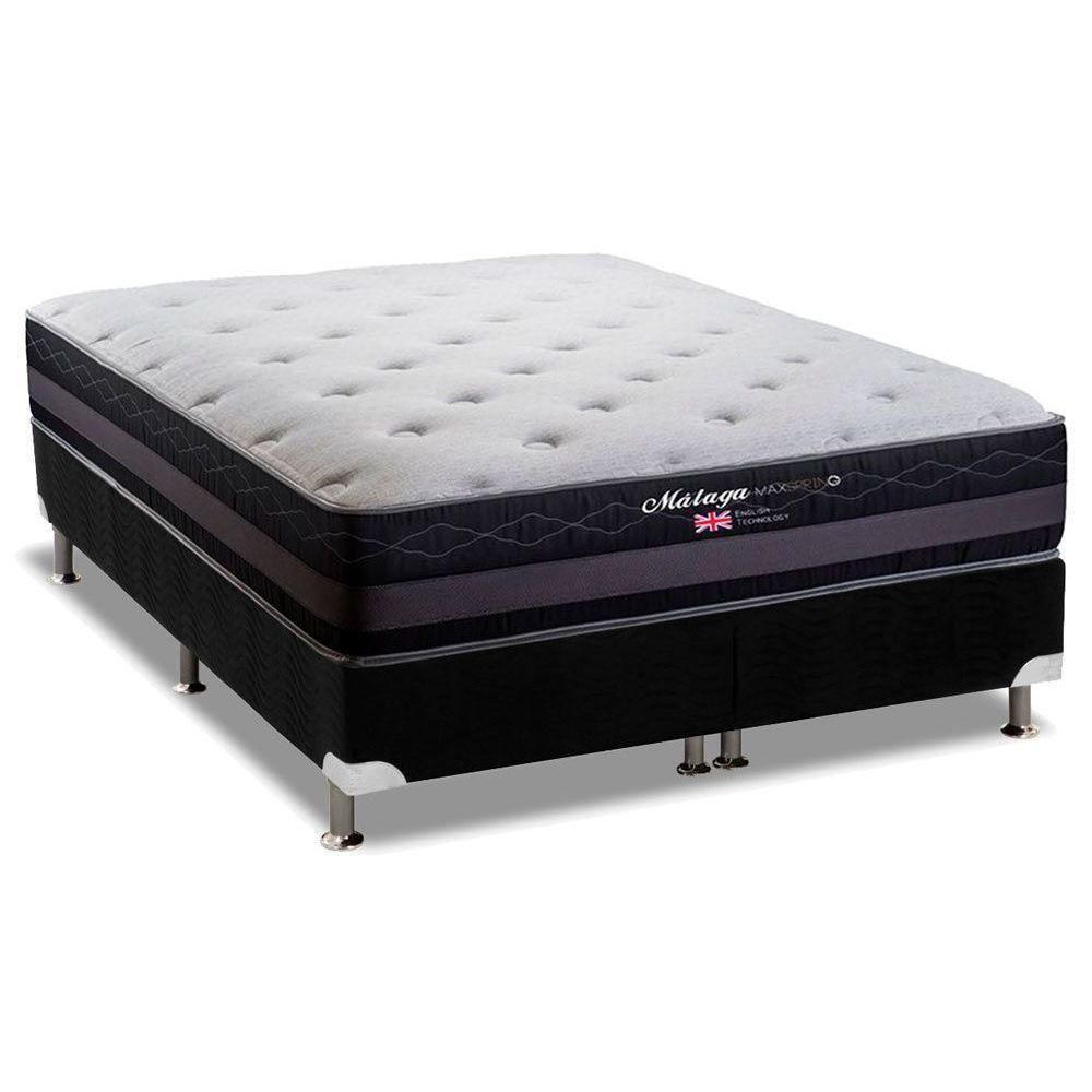 Miniatura Cama Box King: Colchão Molas Herval Maxspring Málaga + Base Crc Suede Black(193X203)