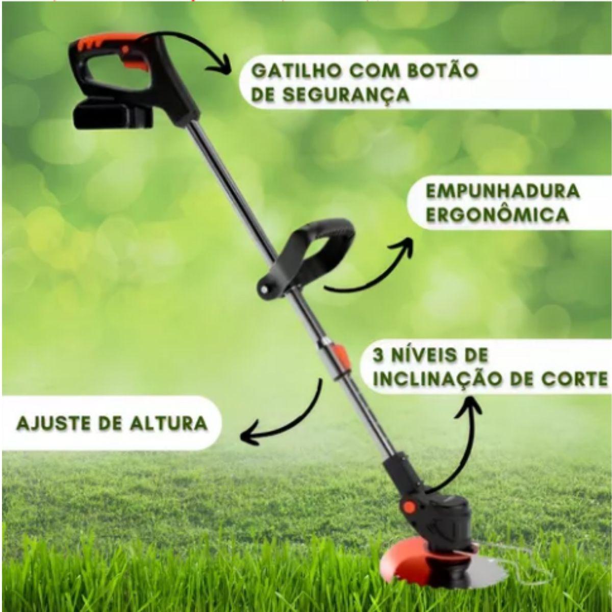 Miniatura Roçadeira Elétrica Cortador De Grama Aparador 2 Baterias 21V