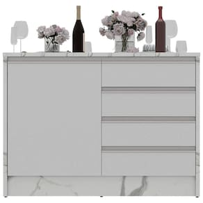 Miniatura Bancada Bartira Gourmet com 1 Porta, 4 Gavetas e 1 Prateleira - 126cm de largura Branco e Thassos