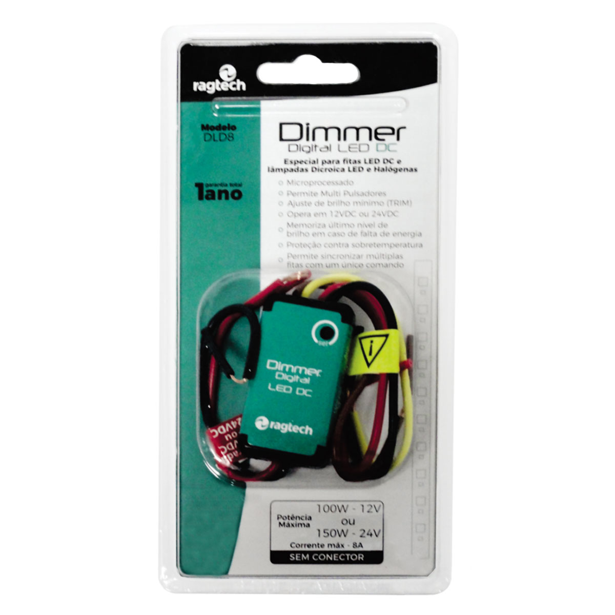 Miniatura Dimmer Digital Ragtech DLD8, P/ Fita e Lâmpadas LED DC, 100W-12V / 150W-24V - 20DIM4444