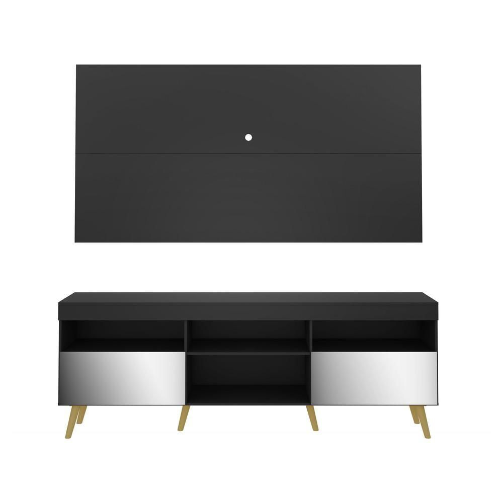 Miniatura Rack com Painel TV até 65" Espelho e Pés Retrô Multimóveis