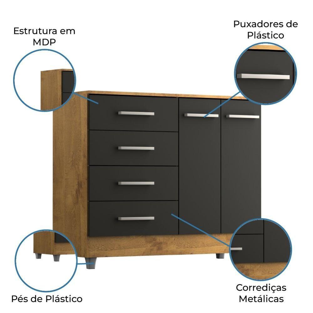 Cômoda Sapateira Gisele 2 Portas 4 Gavetas Castanho/Onix