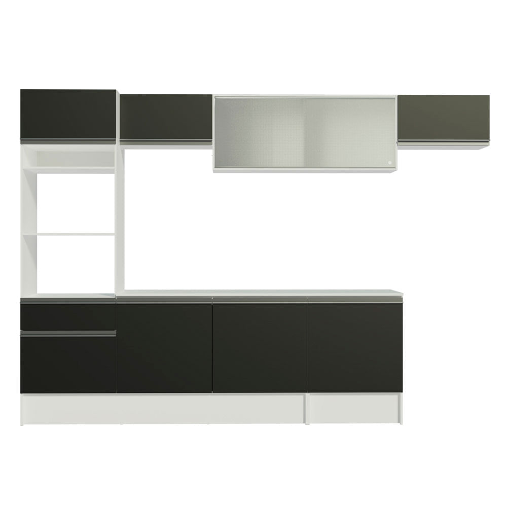 Miniatura Cozinha Completa Madesa Topazio 300001 com Armário, Balcão e Tampo Branco/Preto Cor:Branco/Preto