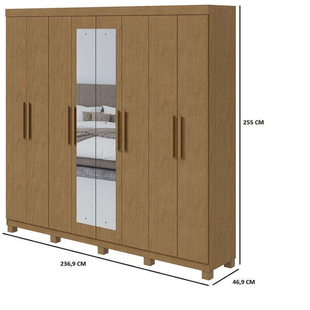 Guarda-roupa New Andara 8 Portas 4 Gavetas Com Espelho E Pés Amendoa Clean
