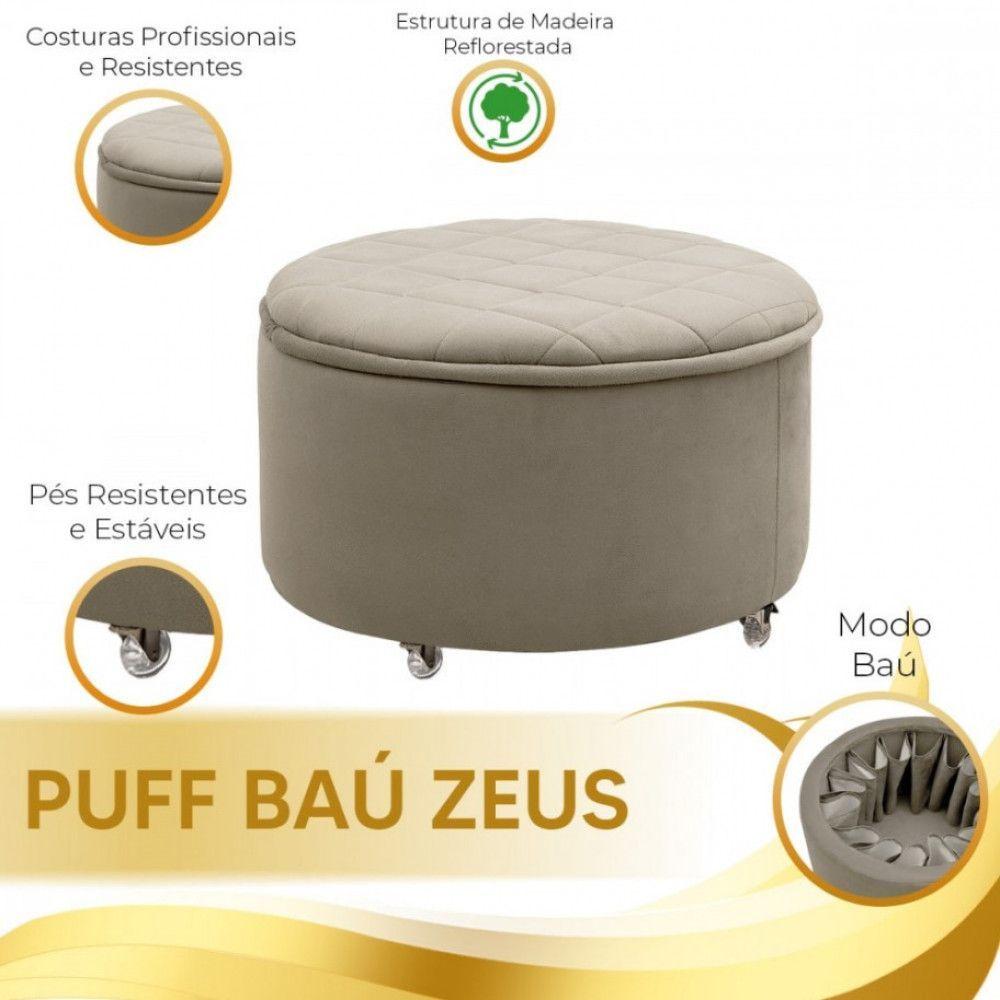 Miniatura Puff Sapateira Baú Decorativo Zeus Veludo Star Confort Marfim