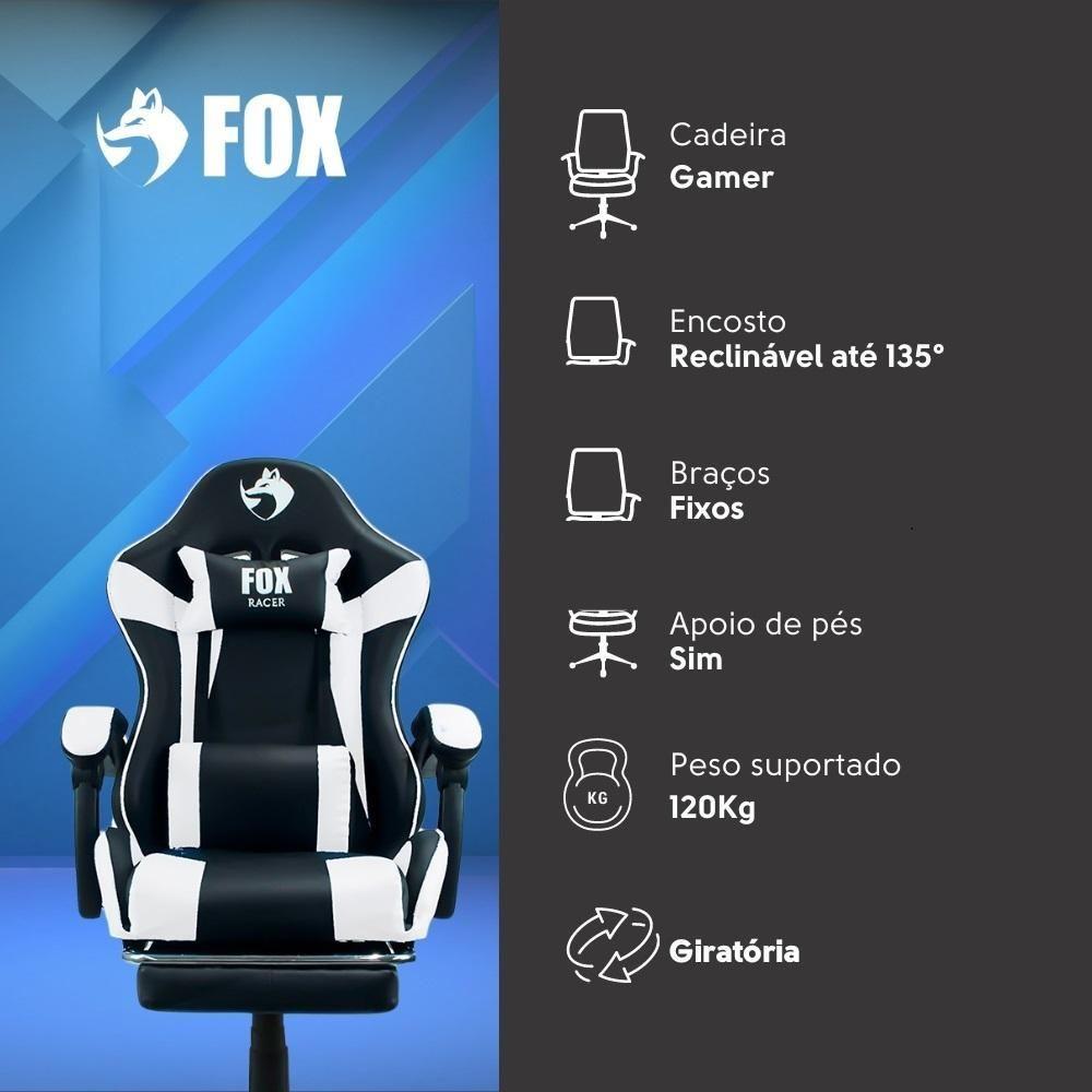 Cadeira Gamer Fox Racer Zerda Com Apoio De Pés Branca W20