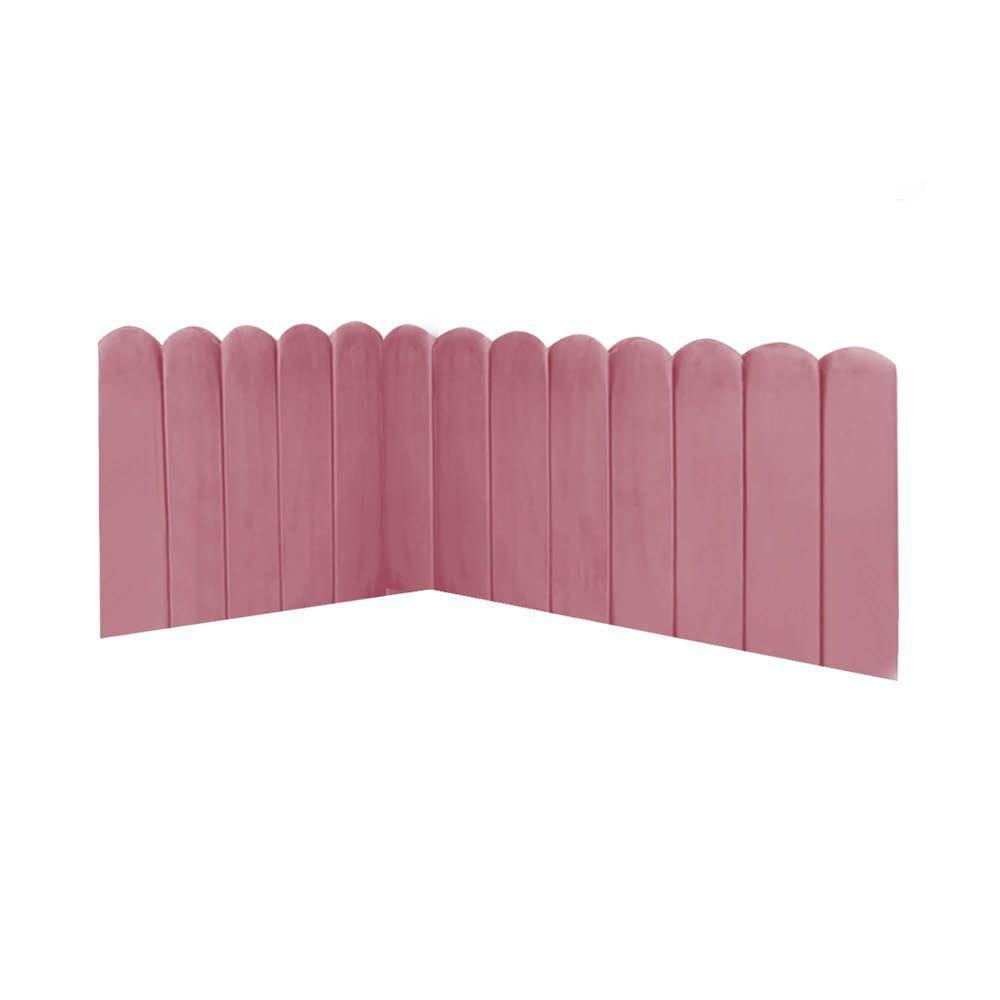 Miniatura Painel Cabeceira Em L Suspenso Loop Solteiro 100Cm Para Cama Box Suede Rosa Bebê