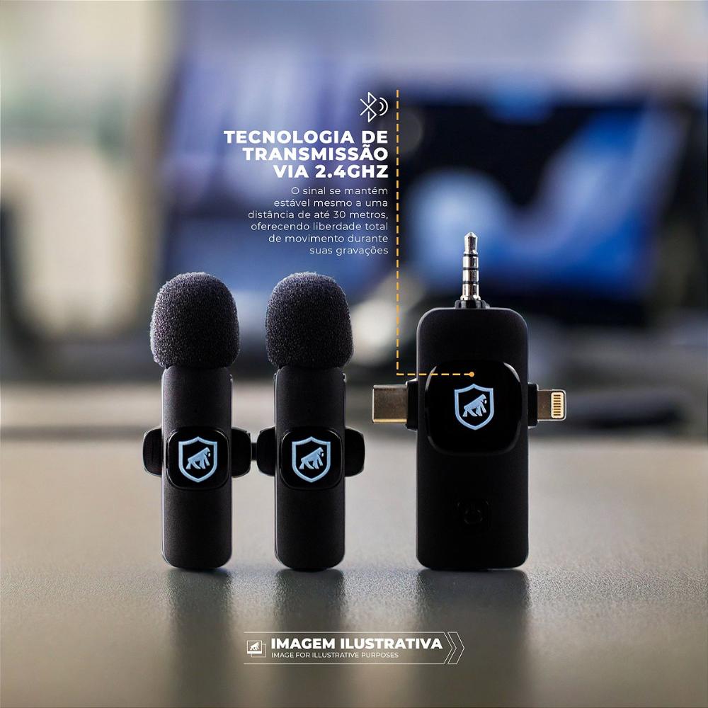 Microfone de Lapela 3 em 1 - Armor - Tipo C / Lightning / P2 - Gshield