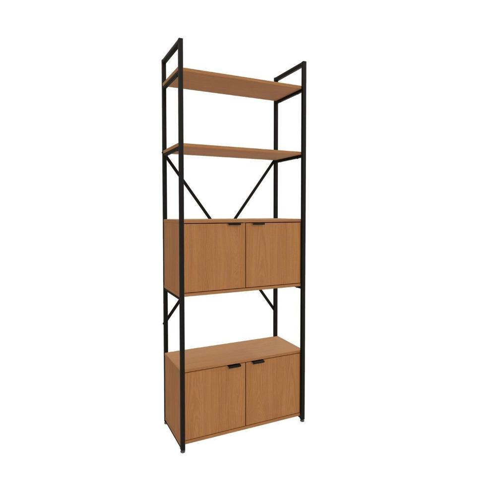 Miniatura Estante Alta para Livros com 4 Portas Industrial Canela/Preto Fosco