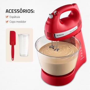 Batedeira Mondial Premium Bella Massa Inox B-29 NP com 4 Velocidades e 500W – Vermelha 110V