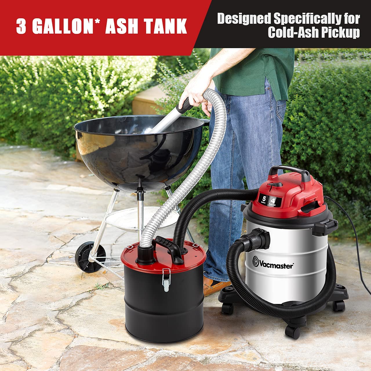 Vacmaster VOC508S 1102 5 Gallon Stainless Steel Wet Dry Shop Vacuum and 3 Gallon Ash Tank Combo