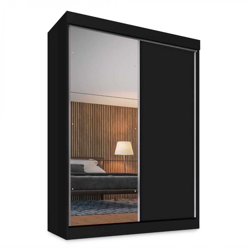 Miniatura Guarda Roupa Solteiro 2 Portas de Correr 2 Gavetas e Espelho Peônia Yescasa Preto