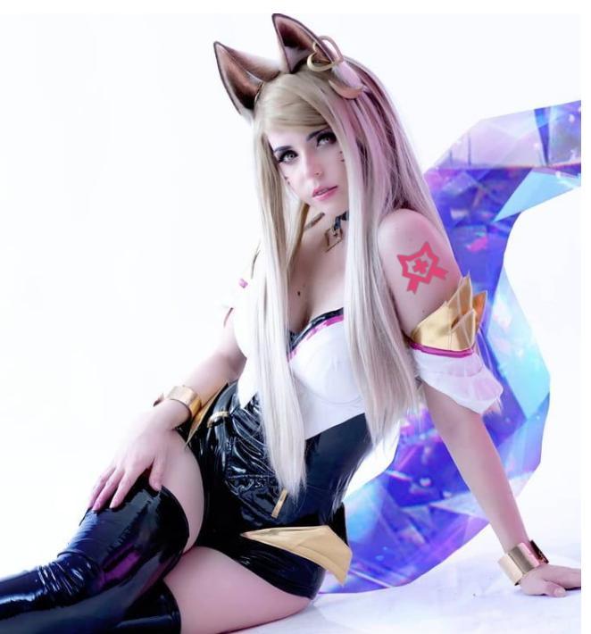 Miniatura Tatuagem Temporária Cosplay Ahri Lol Rosa