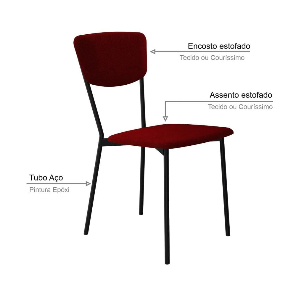 Miniatura Cadeira Fixa Estofada Vintage Retrô Vermelho Vinho/Preto Fosco