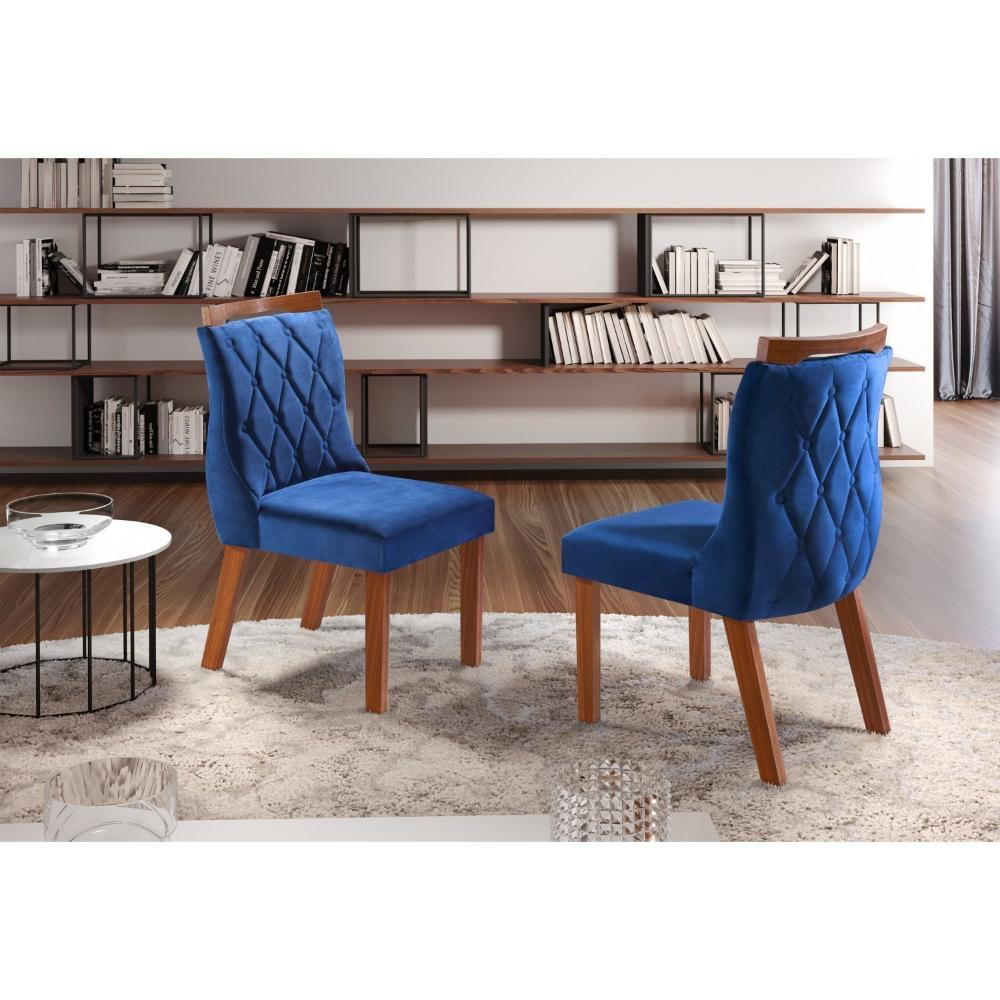 Miniatura Conjunto 2 Cadeiras para Sala de Jantar Viena Castanho Prêmio/Azul