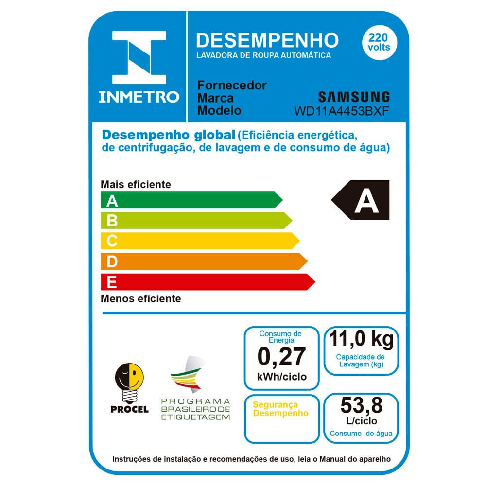 Lava e Seca Samsung Ecobubble 11 Kg Smart Check WD11A Inox Look - 110V