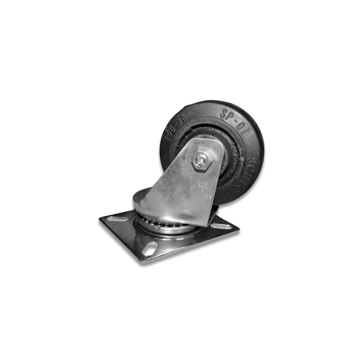 Miniatura Roda 100Mm Ferro Com Borracha 4 Pol Com Placa Giratória
