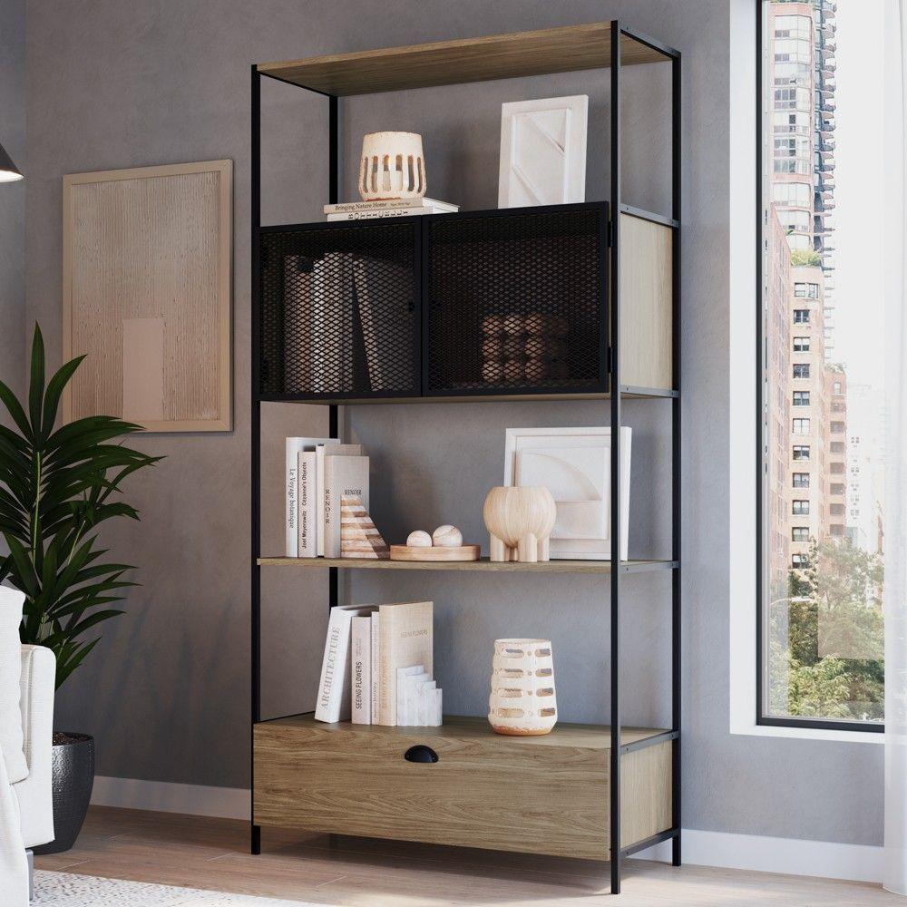 Estante Livreiro 2 Portas 1 Gaveta Estilo Industrial York Hanover/preto