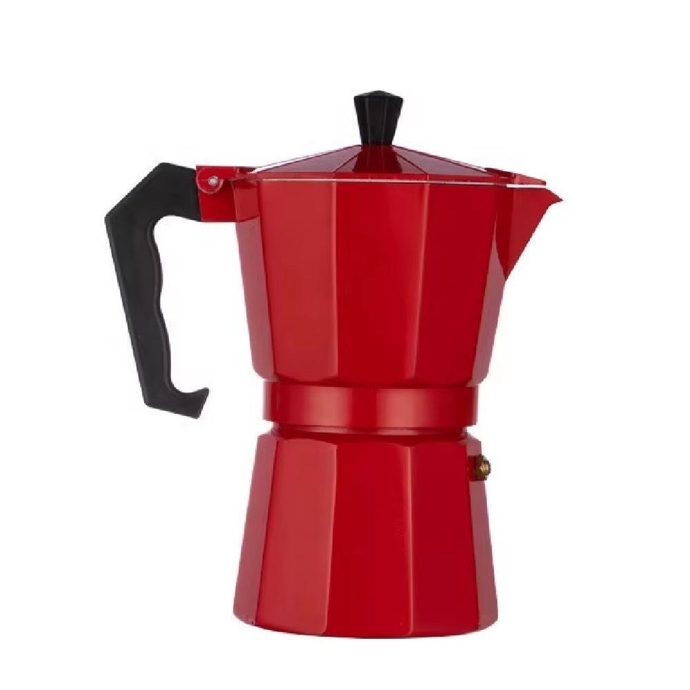 Miniatura Cafeteira Italiana Moka em Alumínio 300ML para 6 Xícaras Vermelha, Ideal para Café Expresso em Casa