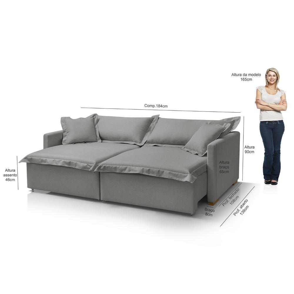 Sofá Cama Portinari 2 Lugares Retrátil 184 Cm Cinza Escuro