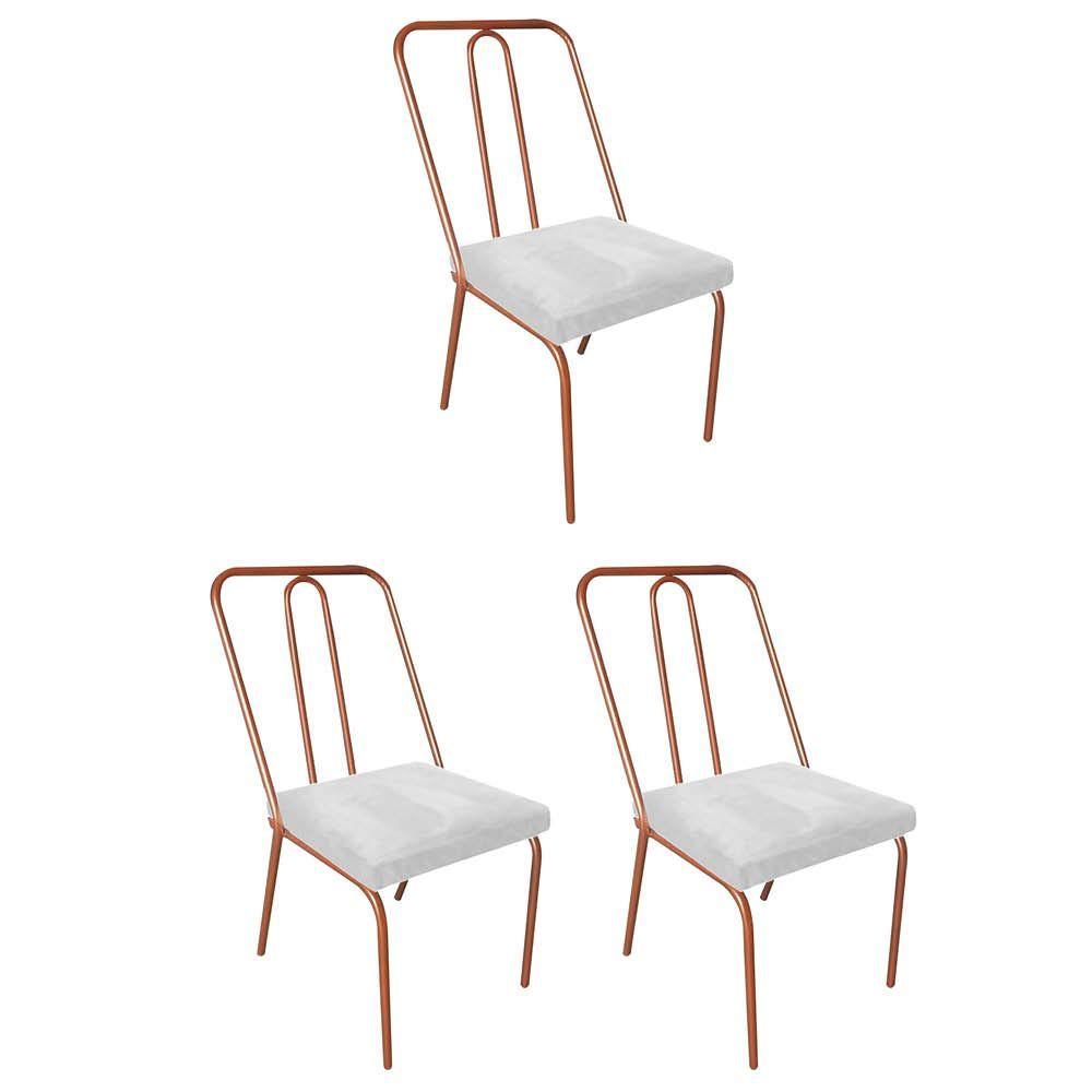 Miniatura Kit 03 Cadeira De Jantar Drika Ferro Bronze Sintético Branco - Amey Decor