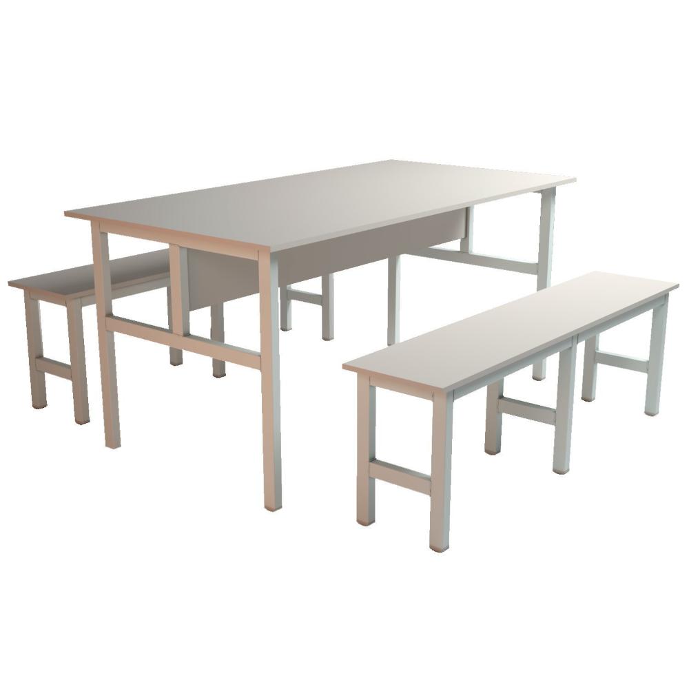 Miniatura Mesa Refeitório 6 Lugares com 2 Bancos Metal Wood Design Cristal