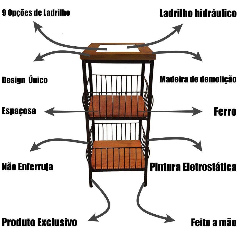 Fruteira De Ferro E Madeira 2 Andares Com Ladrilho Hidráulico Artesanal Ladrilho D1