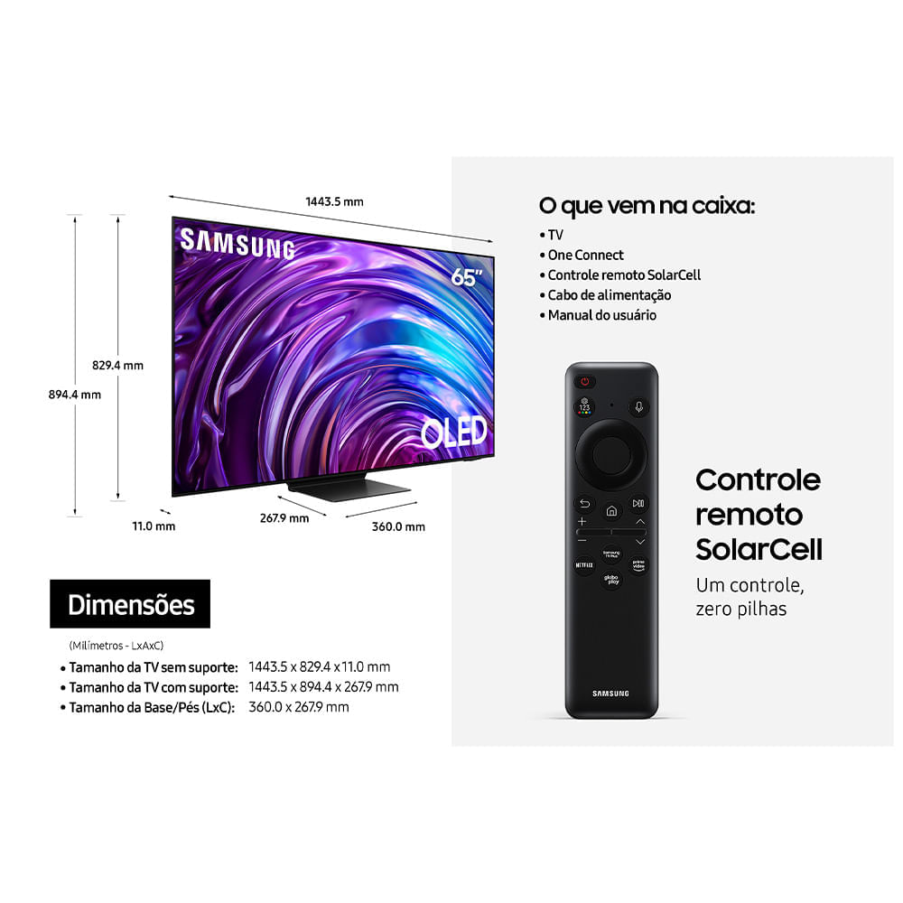 Miniatura Smart TV AI Samsung OLED 4K 65" Polegadas 65S95D 2024 Bivolt
