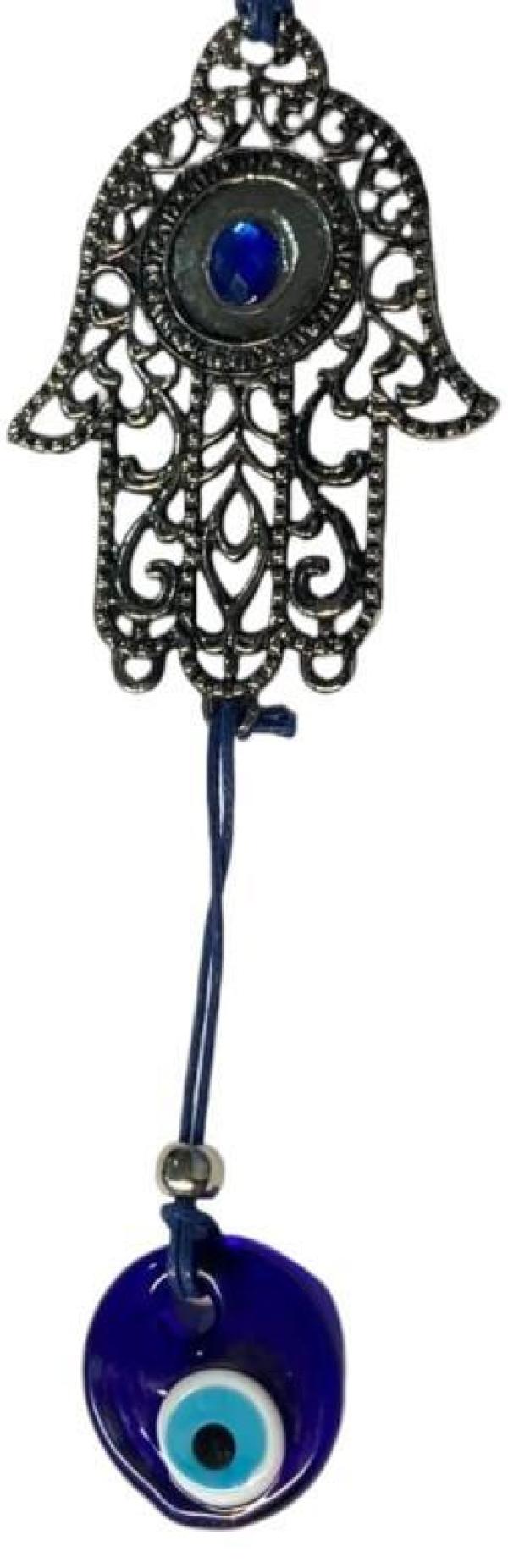 Mão De Deus Hamsa Olho Grego Porta 30Cm Metal Niquel Patuá
