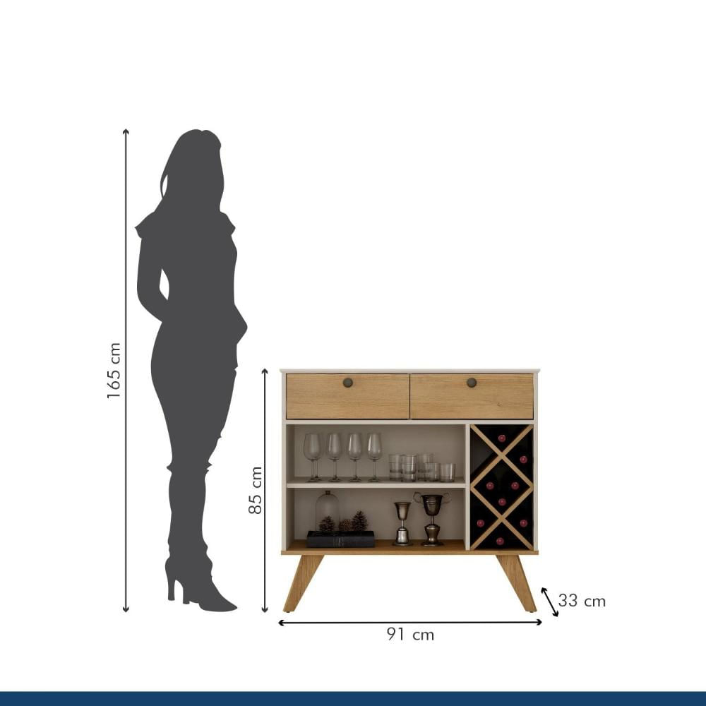 Buffet Aparador 2 Gavetas Alice Valdemóveis Off White/Cinamomo