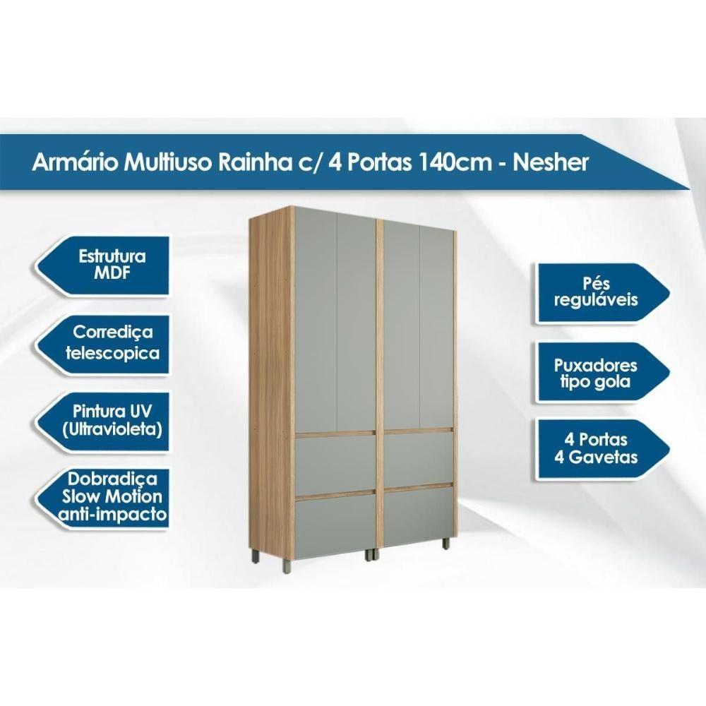 Miniatura Armário Multiuso Lavanderia Rainha C- 4 Portas E 4 Gavetas 140cm Nature-verde - Nesher