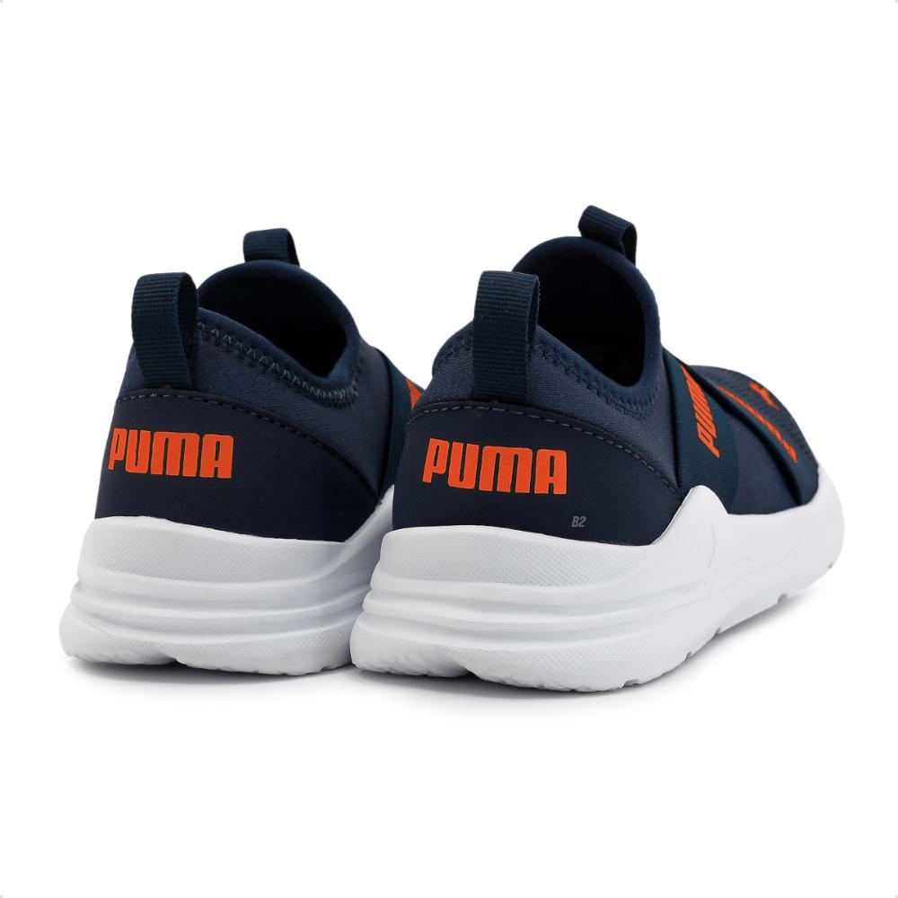 Miniatura Tênis Puma Wired Run Slip On Infantil Marinho / Laranja - 19