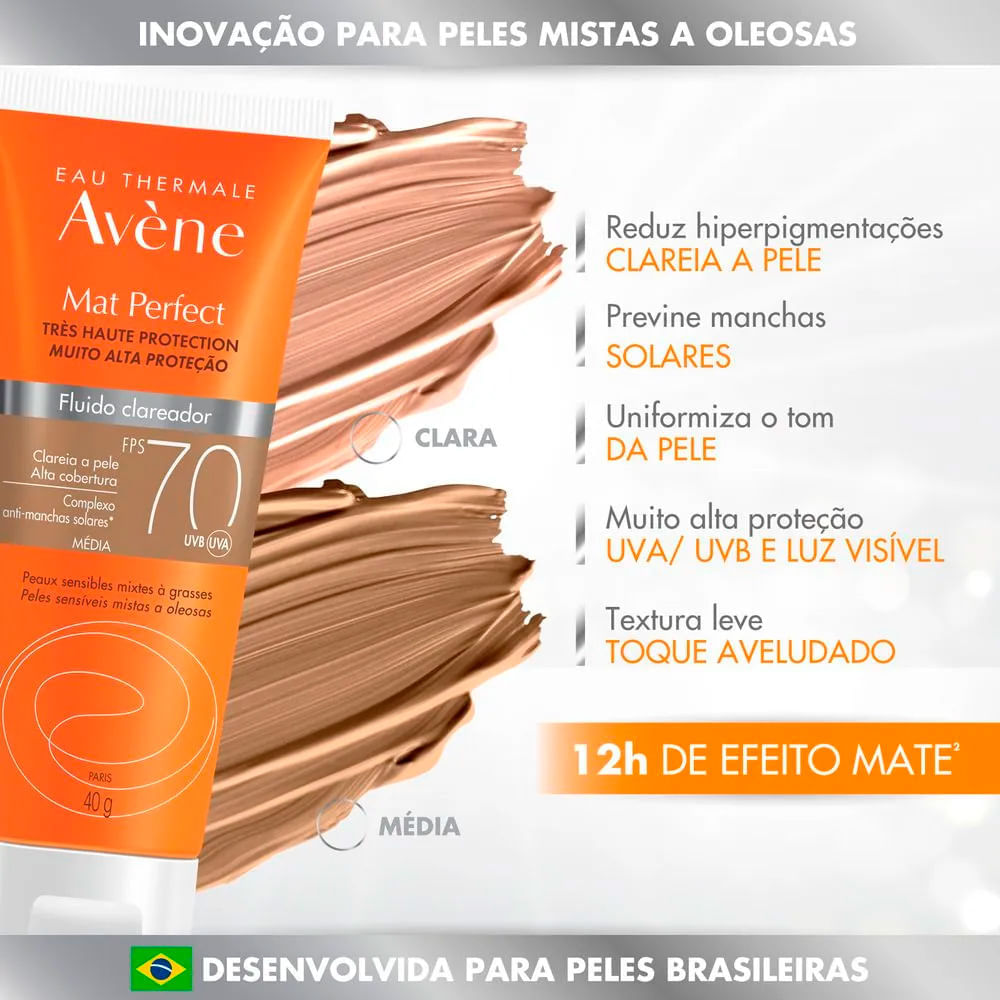 Miniatura Protetor Solar Avène Mat Perfect Fluido Clareador FPS 70 Cor Clara 40g com 50% de Desconto na 2º Unidade