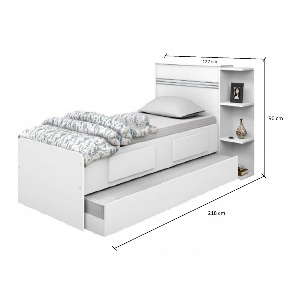 Miniatura Cama Solteiro com Baú 2 Gavetas e Cama Auxiliar Jade Yescasa Branco Cama Solteiro com Baú 2 Gavetas e Cama Auxiliar Jade Espresso Móveis Branco